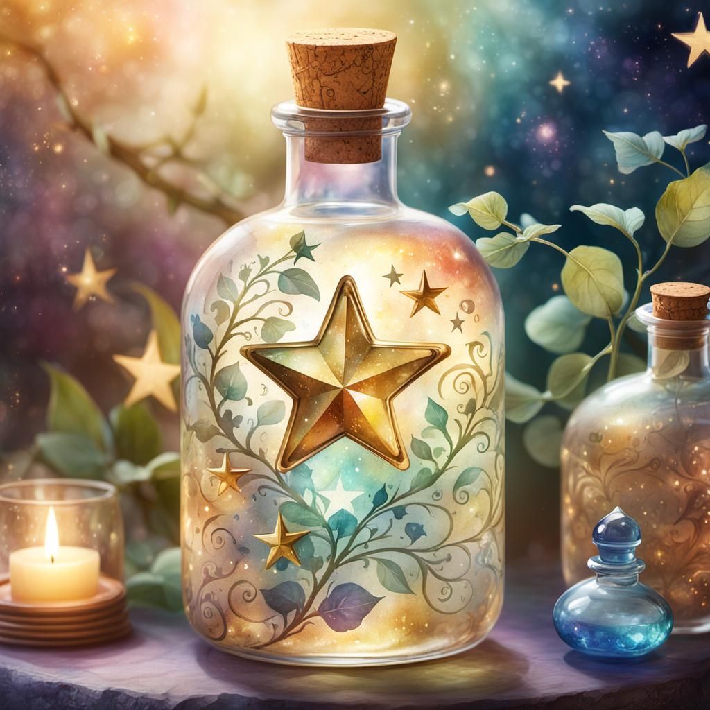 Whimsical Watercolour Potion Bottle with Mystical Symbols