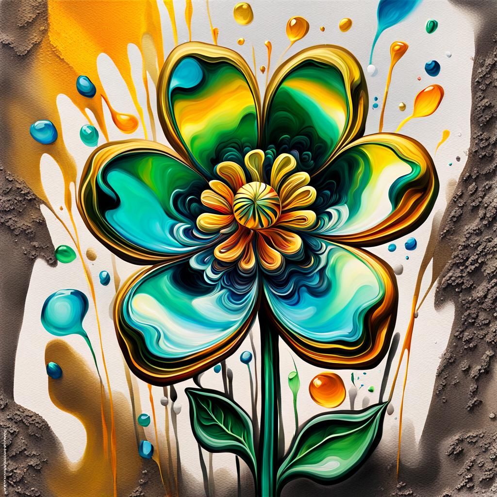 Glass Flower in Oil Gouache Street Art Style