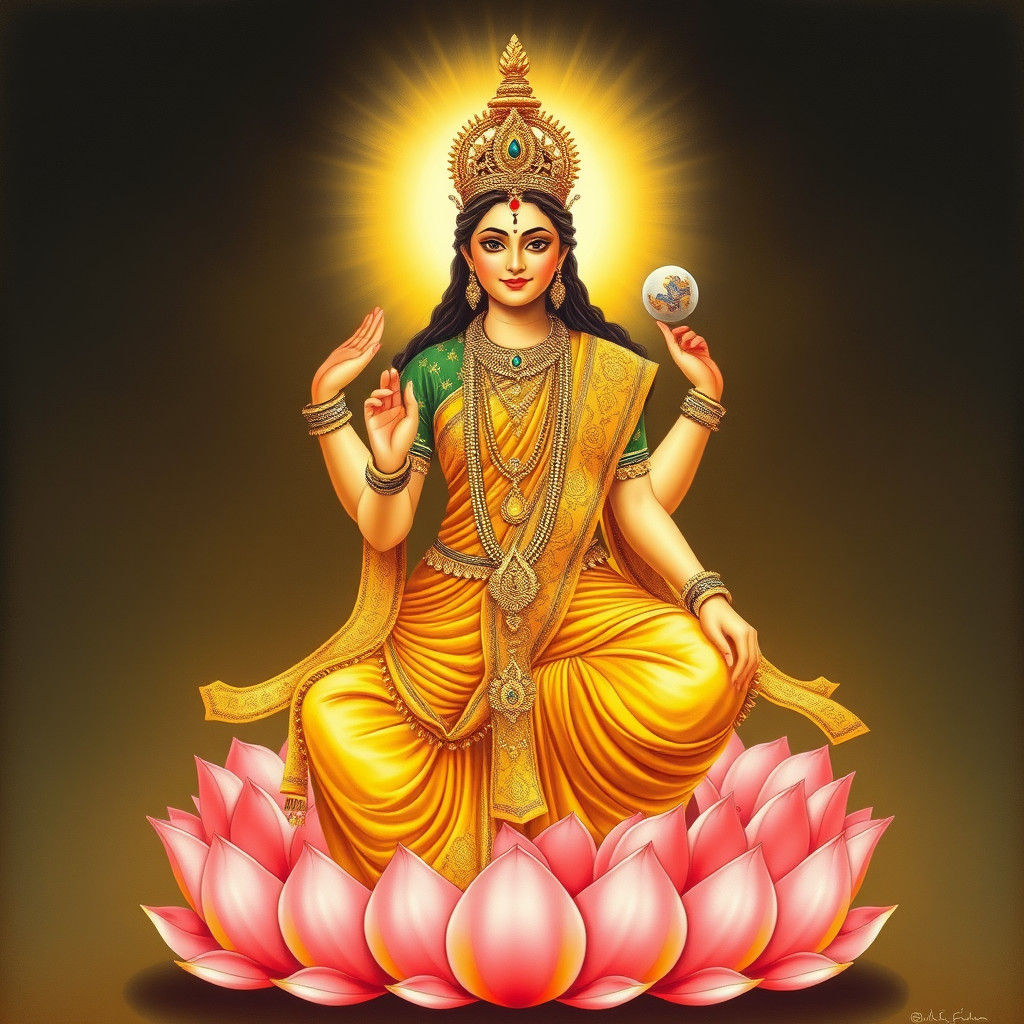Goddess Gayatri in Traditional Indian Art Style
