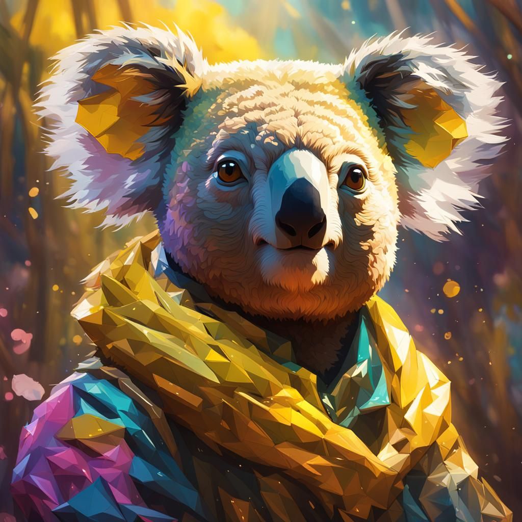 Hyperdetailed Koala Portrait in Triadic Colors