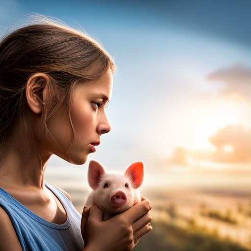 Girl Gazing at Financial Horizon in Hyperrealism