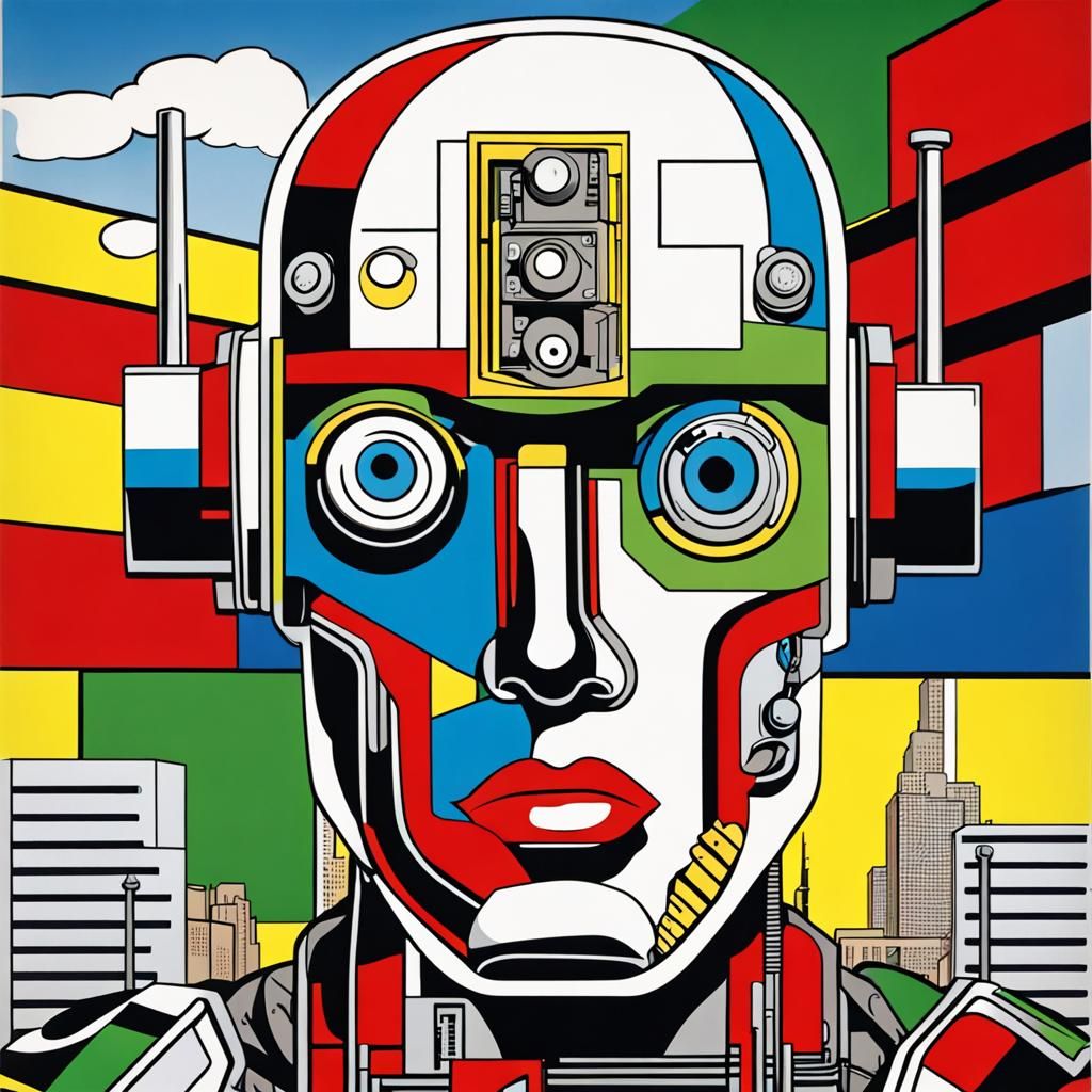 Cyborg Robot Portrait in Pop Art Style