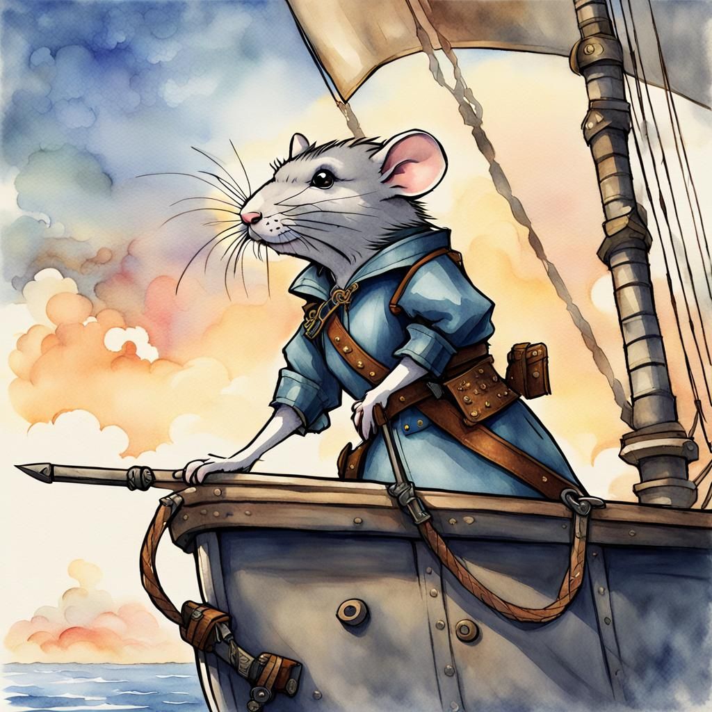 Anime Rat Warrior on Ship, Cel-Shaded Style