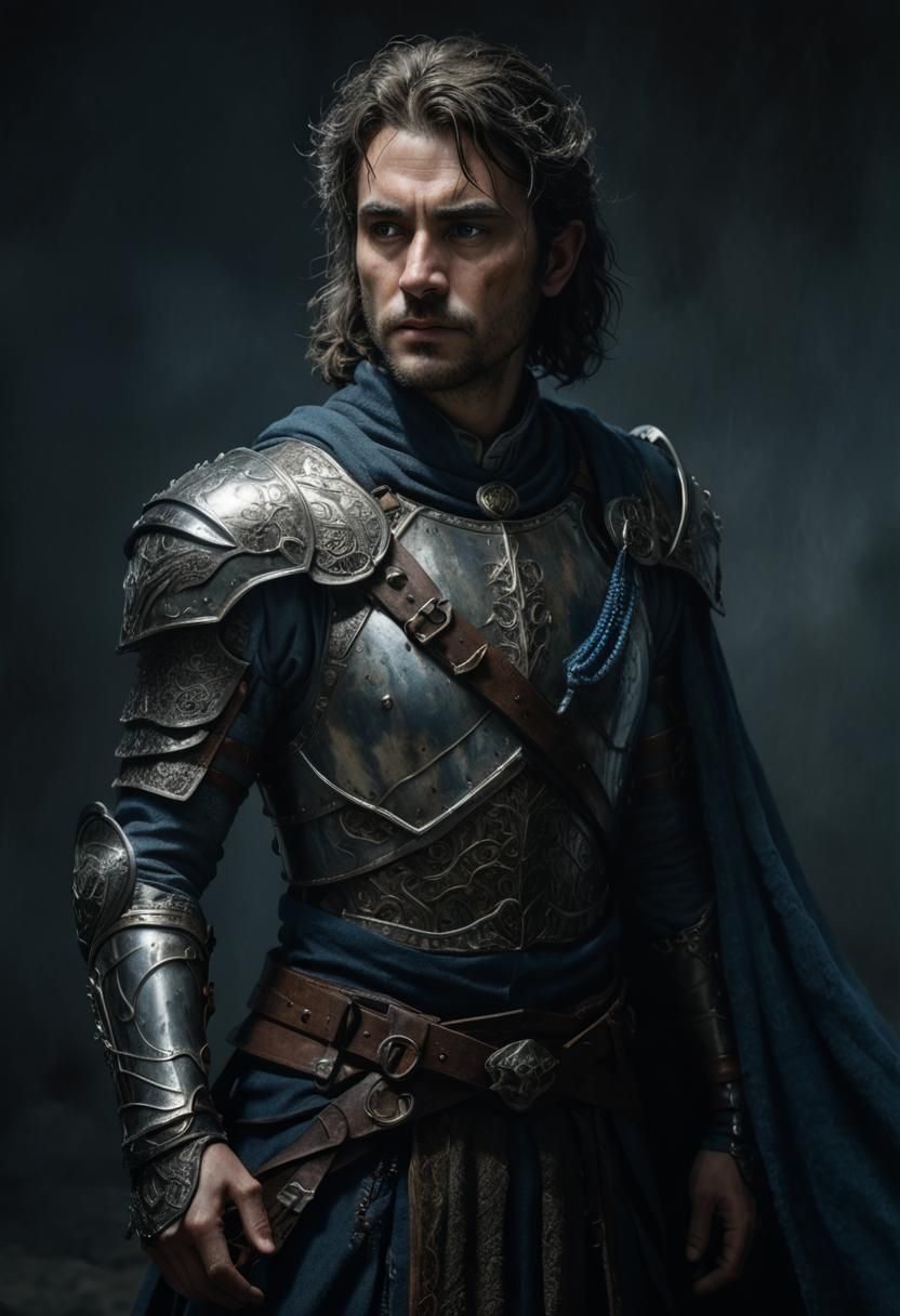 Photorealistic Warrior Portrait in Silver Armor