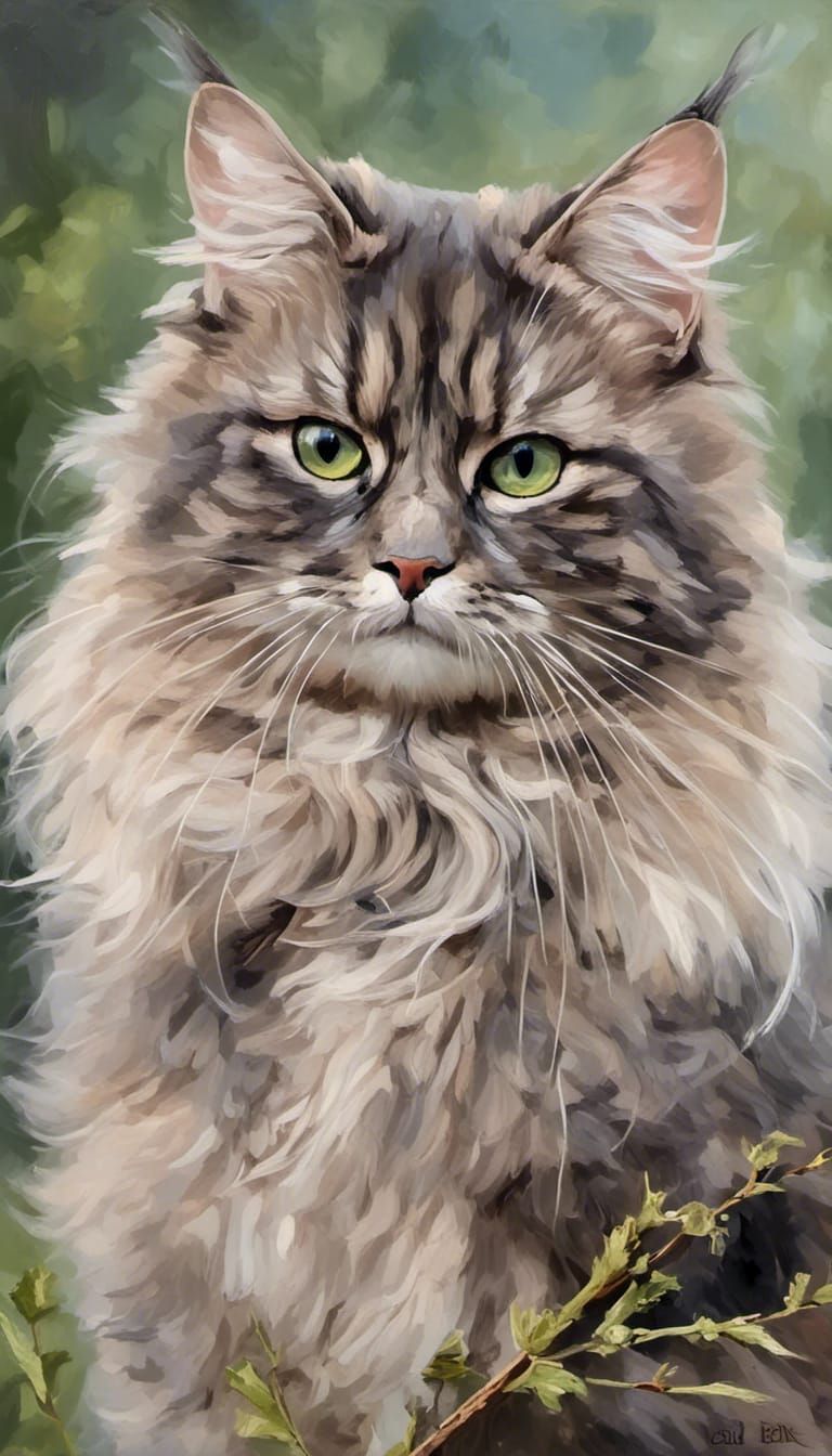 Majestic Siberian Cat Striding in Garden