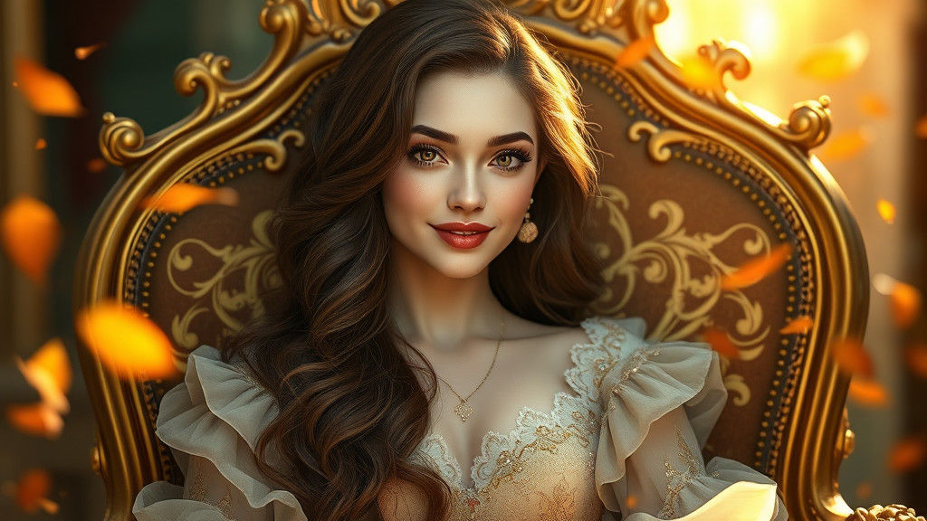Ethereal Lady Exudes Refinement in Regal, Ornate Scene