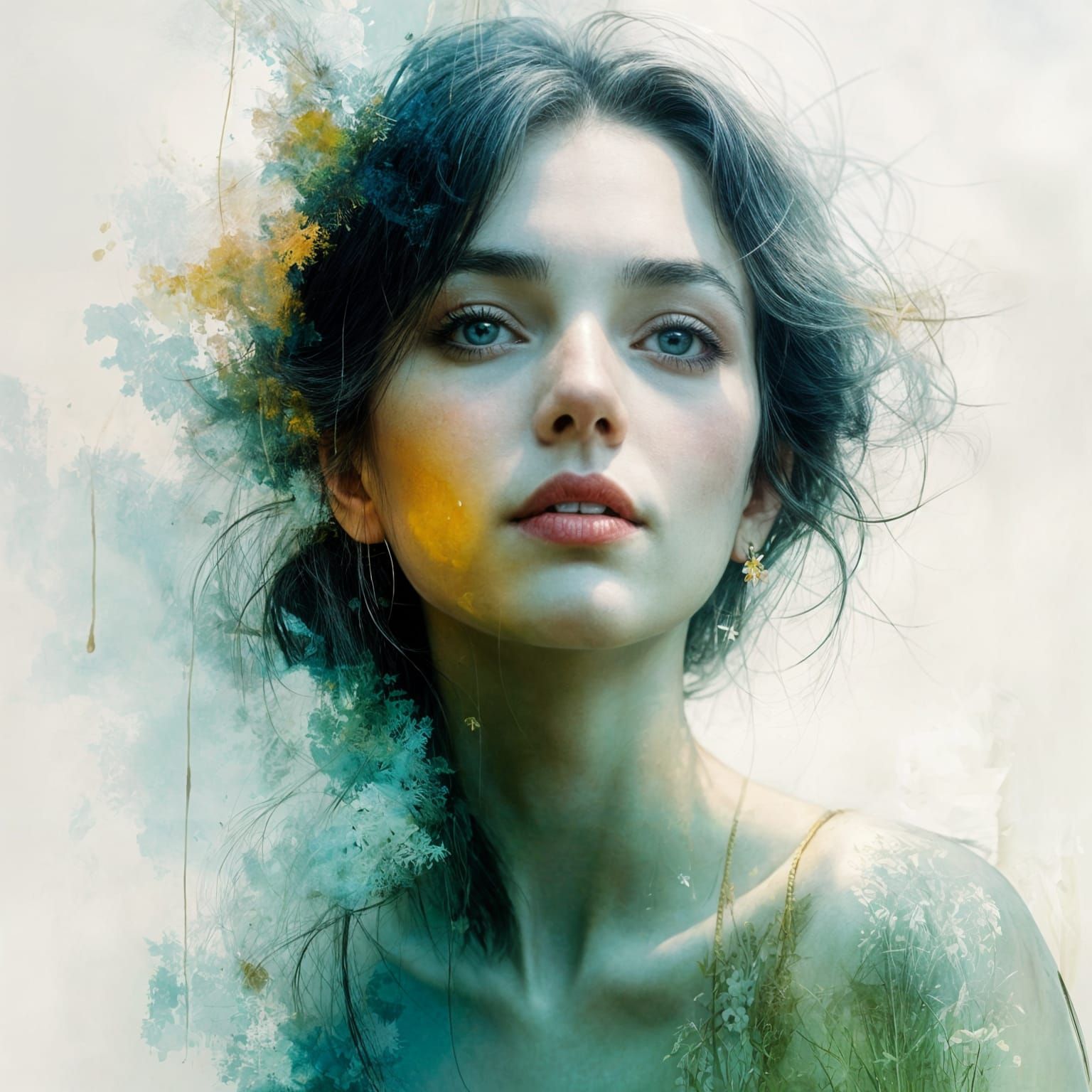 Woman's Portrait with Double Exposure and Inner Peace