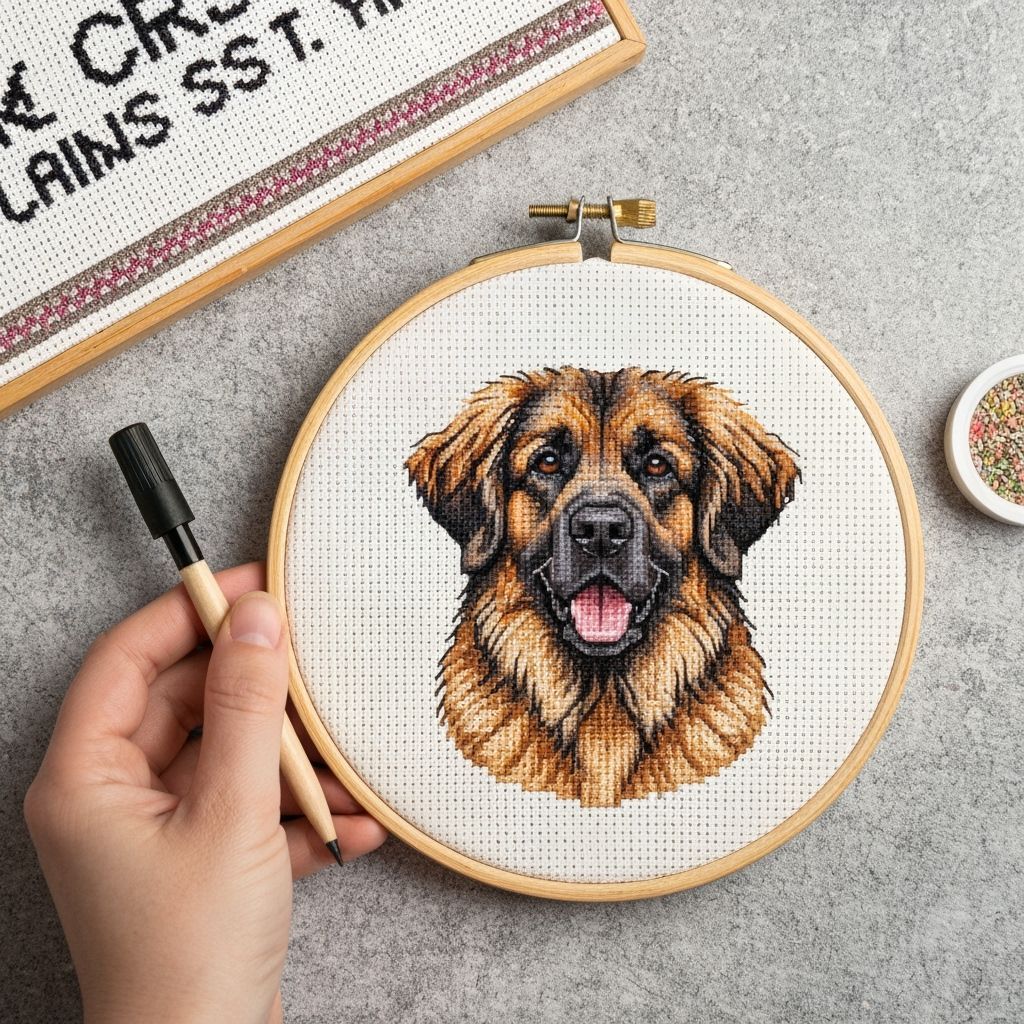 Cross-Stitch Portrait of a Leonberger Dog
