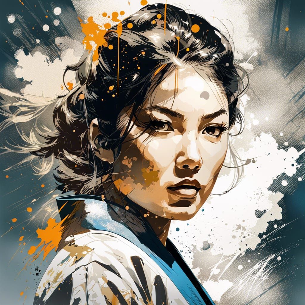 Intricate Double Exposure Judo Portrait in Manhwa Style