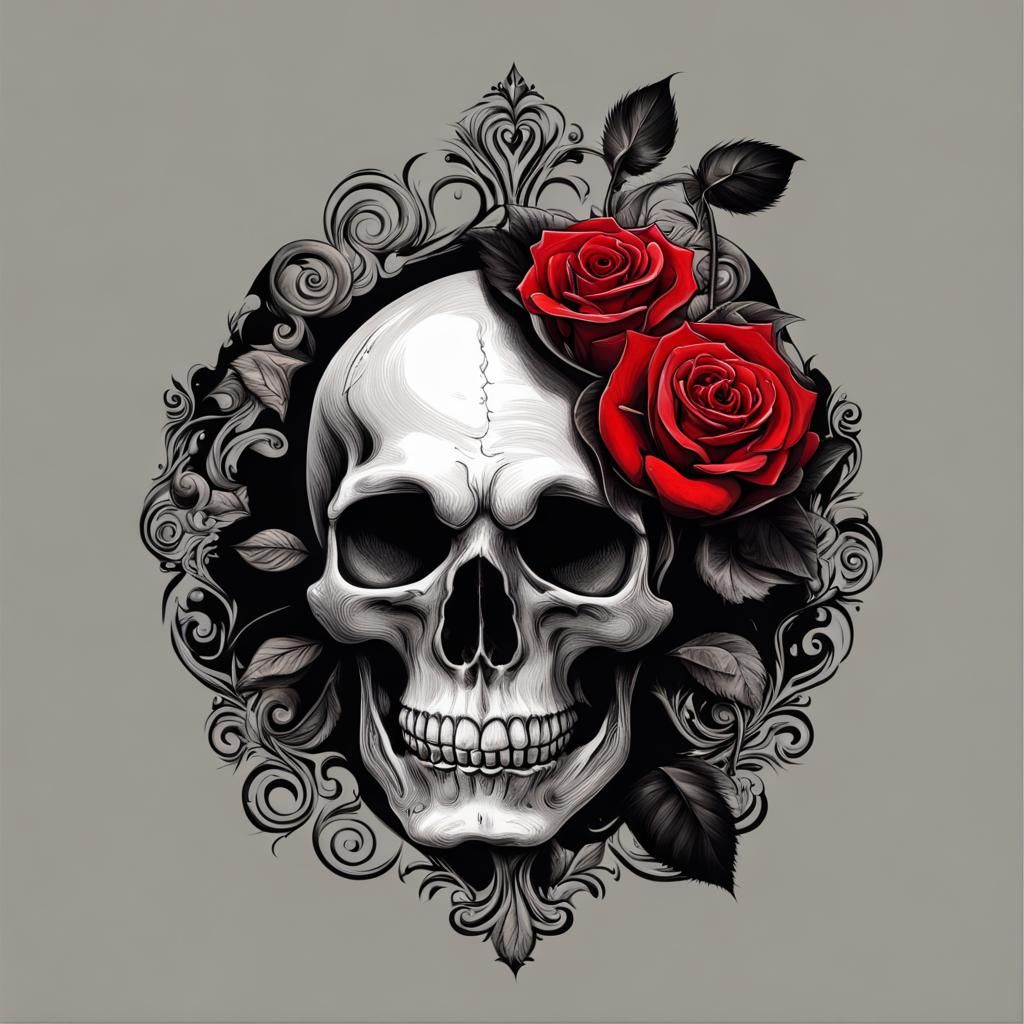 Skull and roses