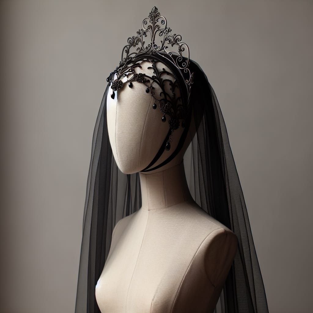 Elegant Renaissance Headpiece with Black Velvet Veil