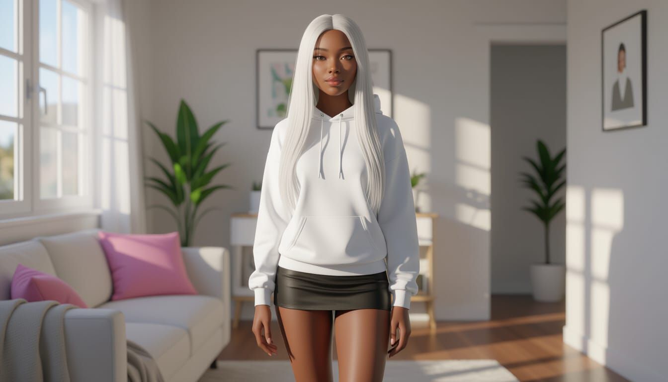 Animated Style Portrait of African Woman with White Hair