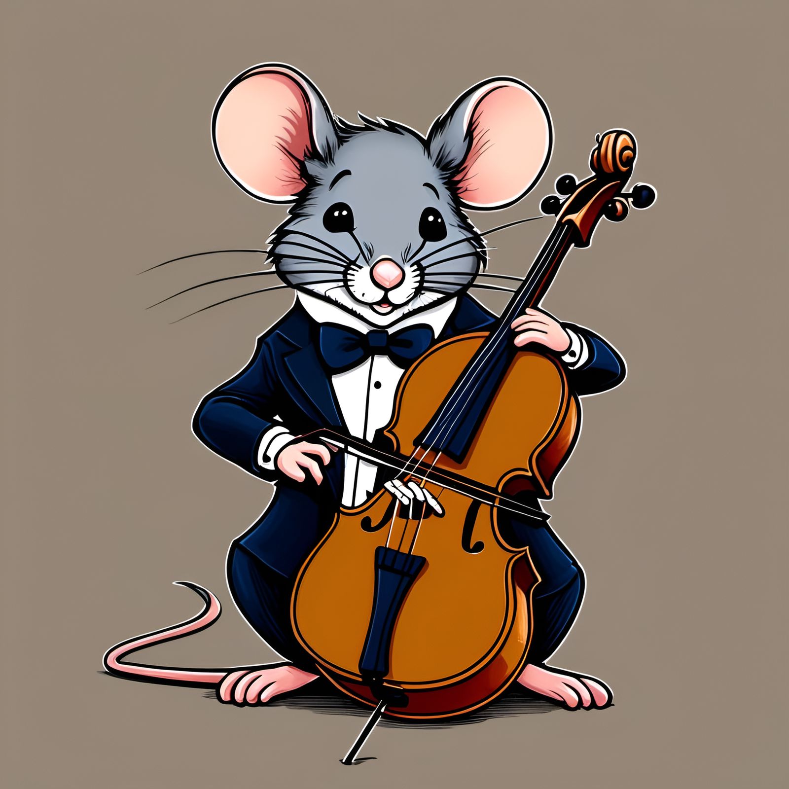 Mouse Cellist in Color Pencil Sketch Style