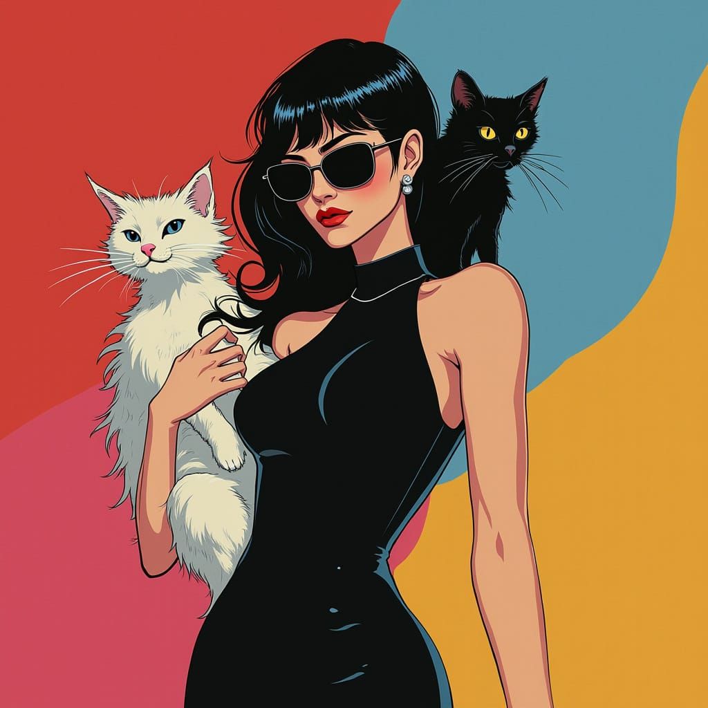 Woman with Cats in 80s Nagel Style