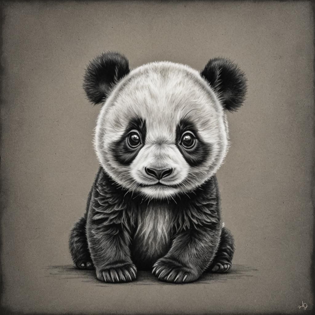 Hyperdetailed Charcoal Drawing of a Cute Panda