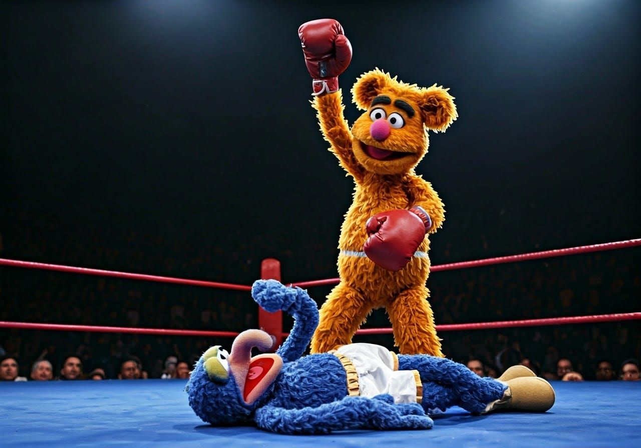 Fozzie Wears Boxing Gloves, Victorious Over Gonzo in a Humor...
