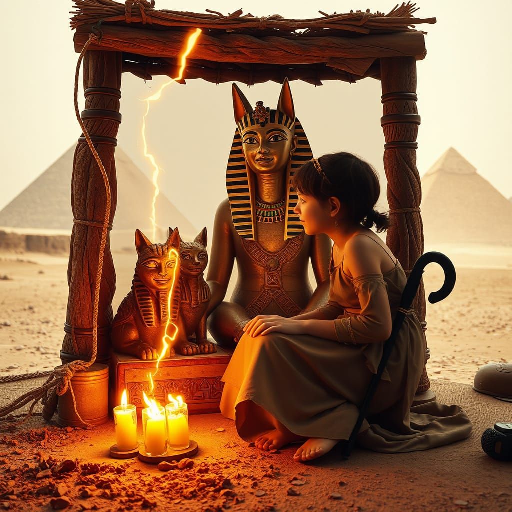Ancient Egyptian Girl Finds Healing in Bast's Golden Light
