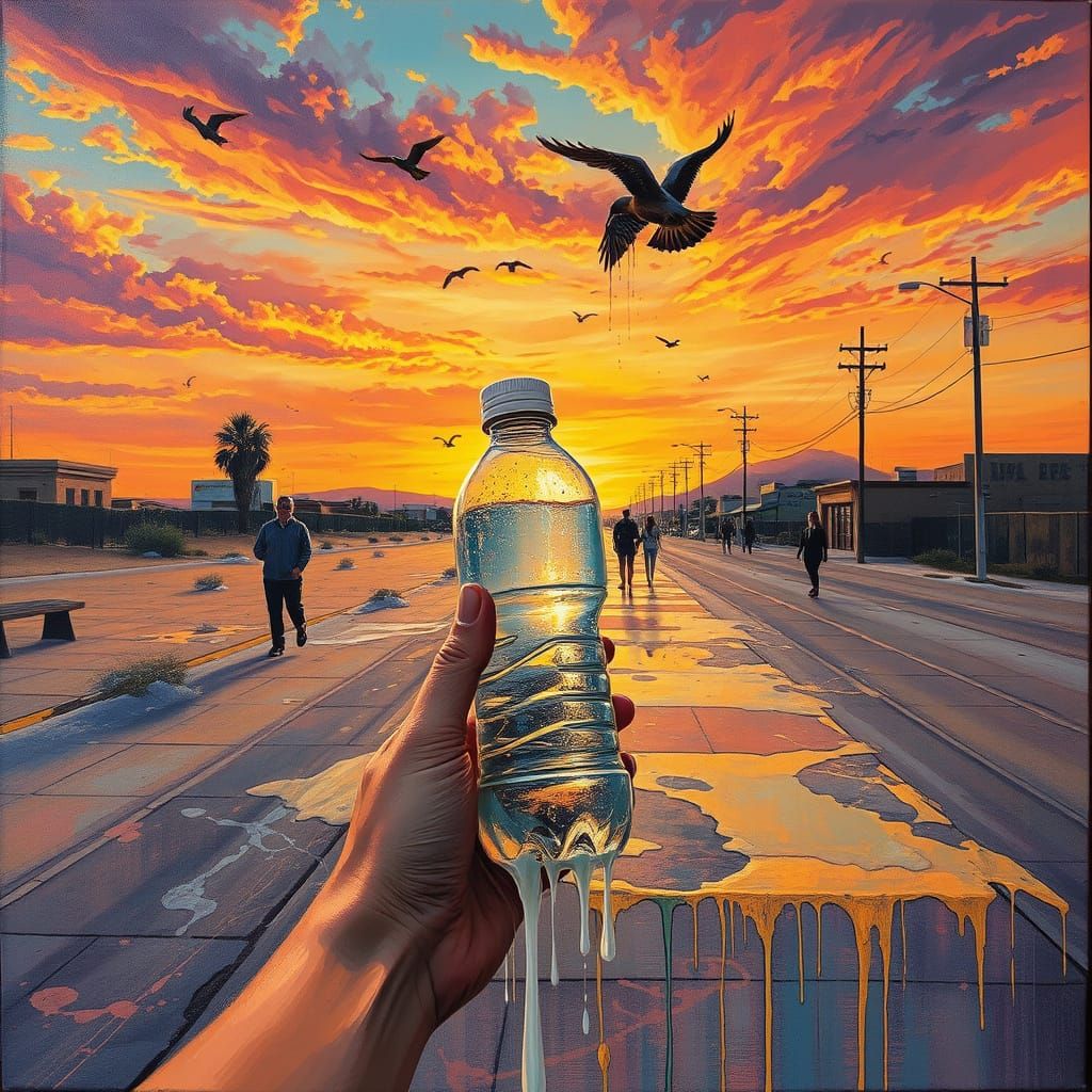 Surreal Melting Desert Sunset in Hyperrealistic Style