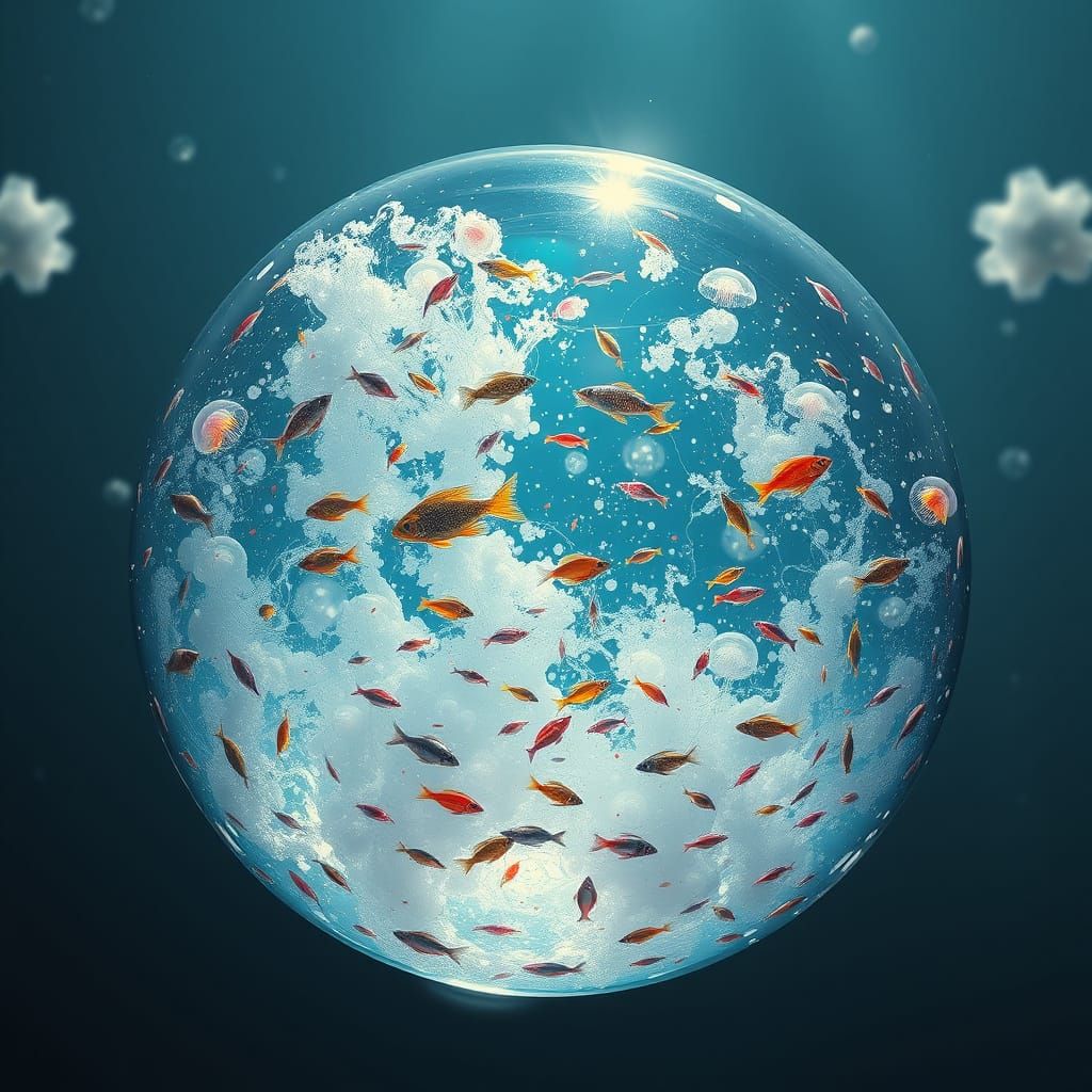 Glass Sphere in Mesosphere Teeming with Marine Life and Swir...