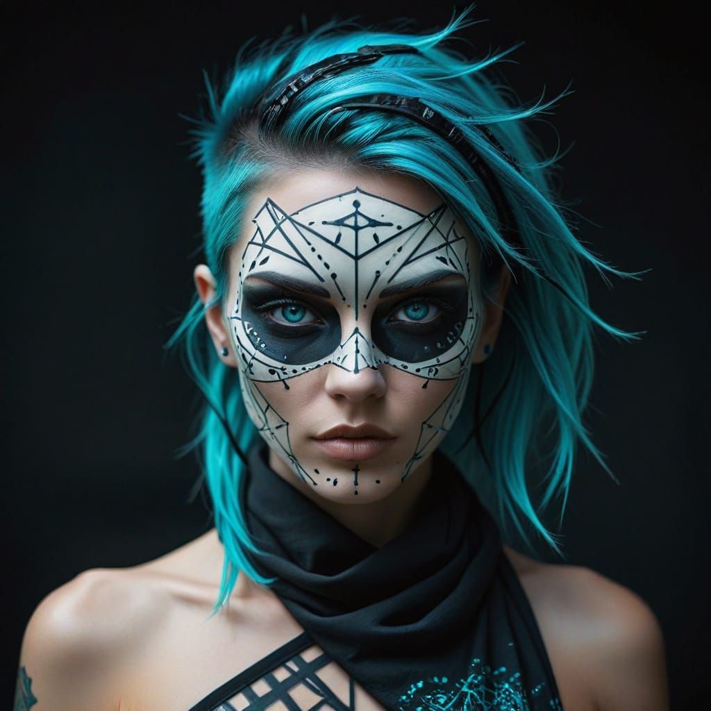 Cyberpunk Goddess with Turquoise Hair