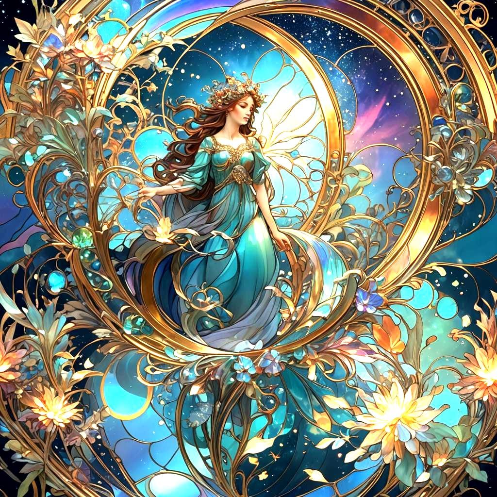 Iridescent Sky Spell in Art Nouveau Style