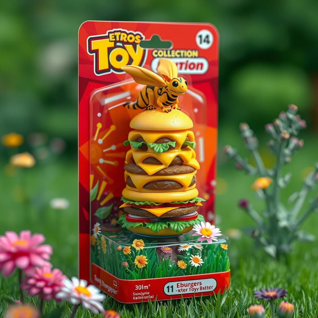 Surreal Bee Dragon Roasts on a Honeycomb Burger in a Colorfu...