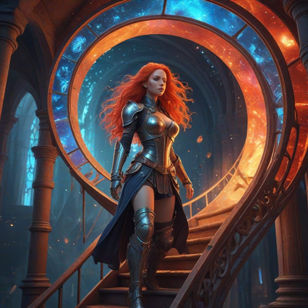 Mythic Cosmic Warrior Ascends Rainbow Stairway