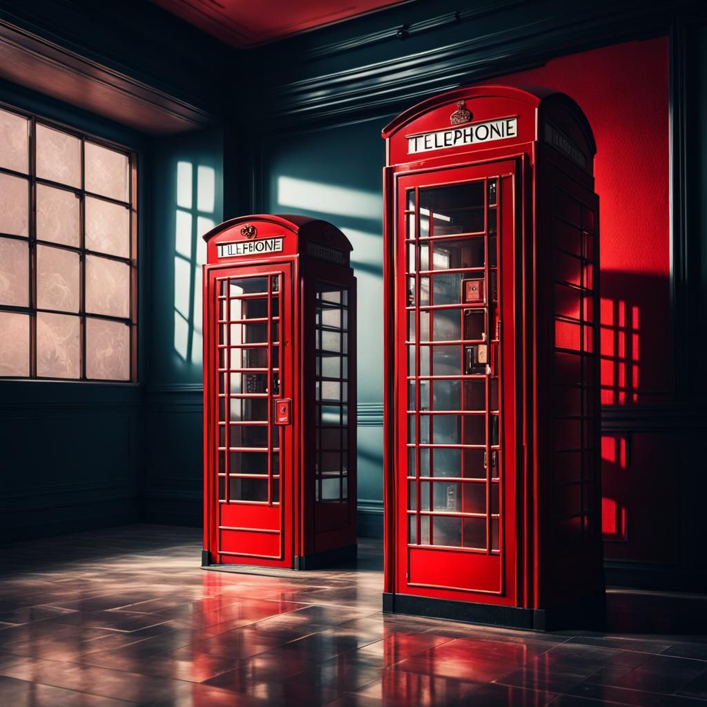 Red Telephone Box in Museum: Hyperrealistic Splash Art
