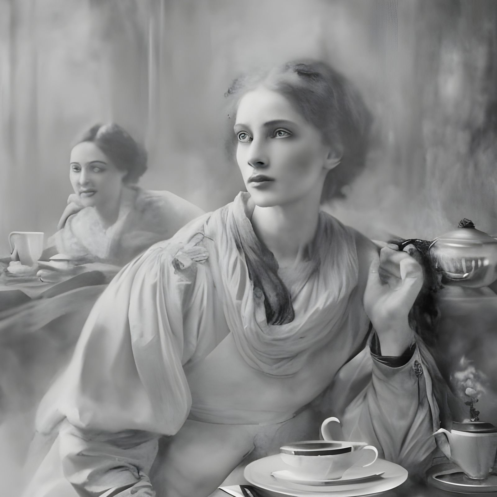 Beautiful Woman Having Tea: Photorealistic Portrait