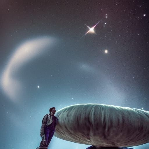 Hyperrealistic Man Lost in the Depths of Space