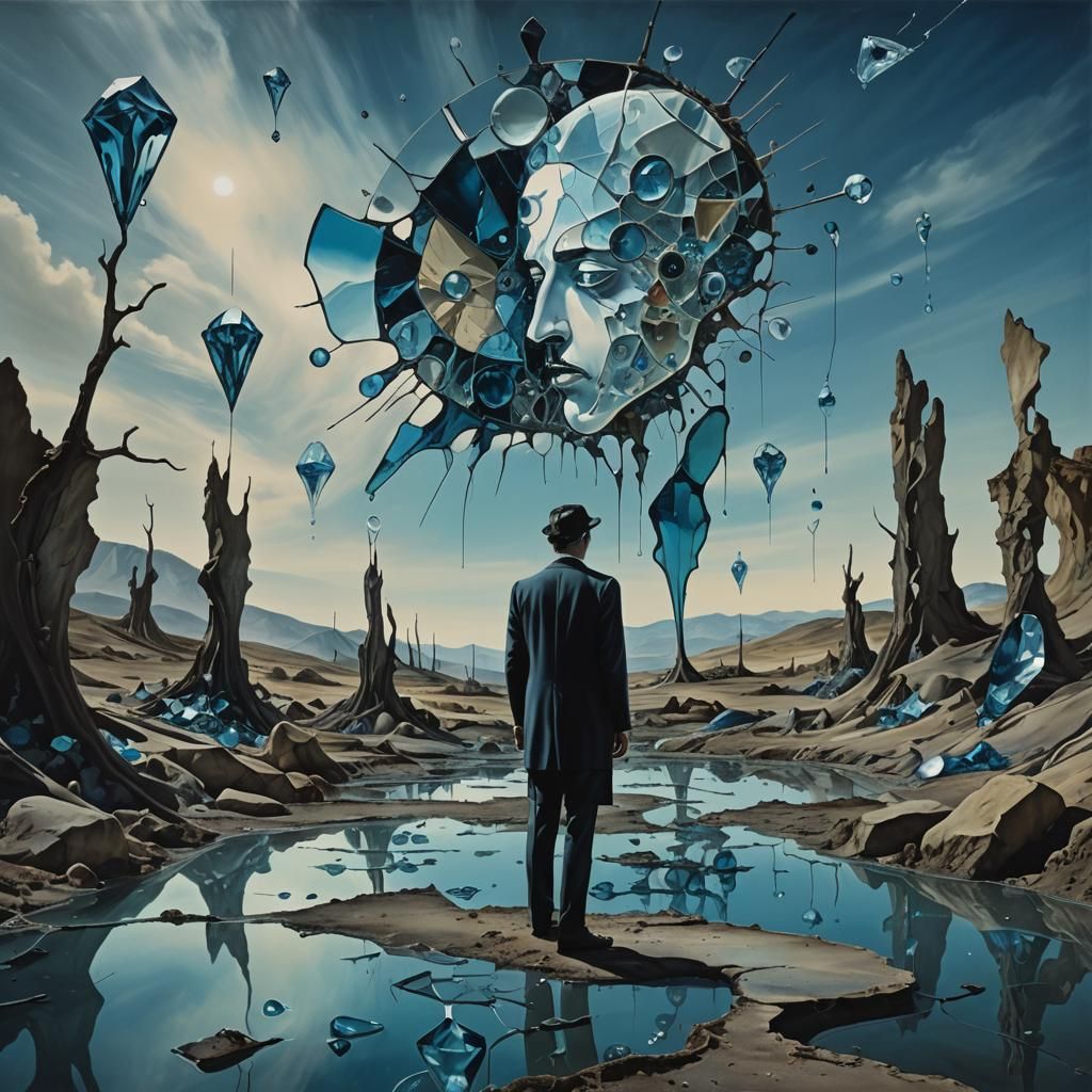 Dreamlike Encounter in a Surrealist Landscape