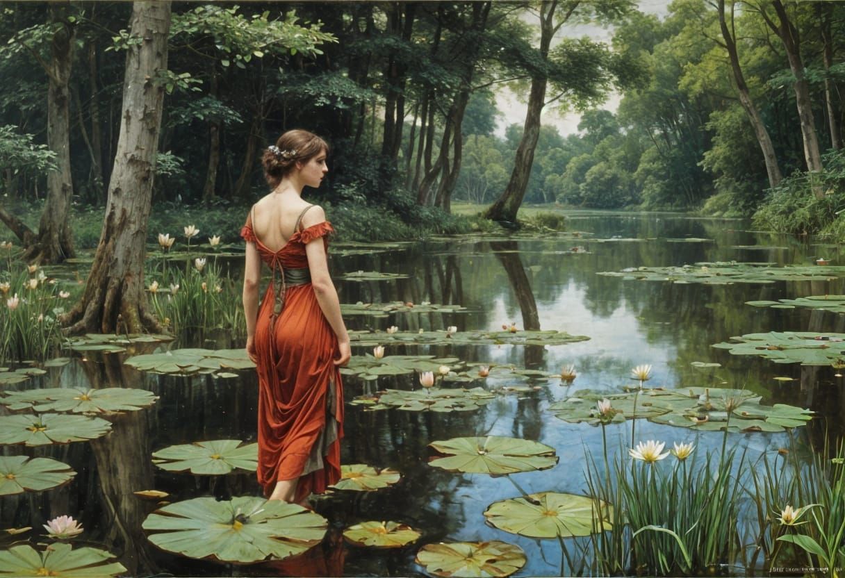 Lake with Greek God, Oil on Canvas