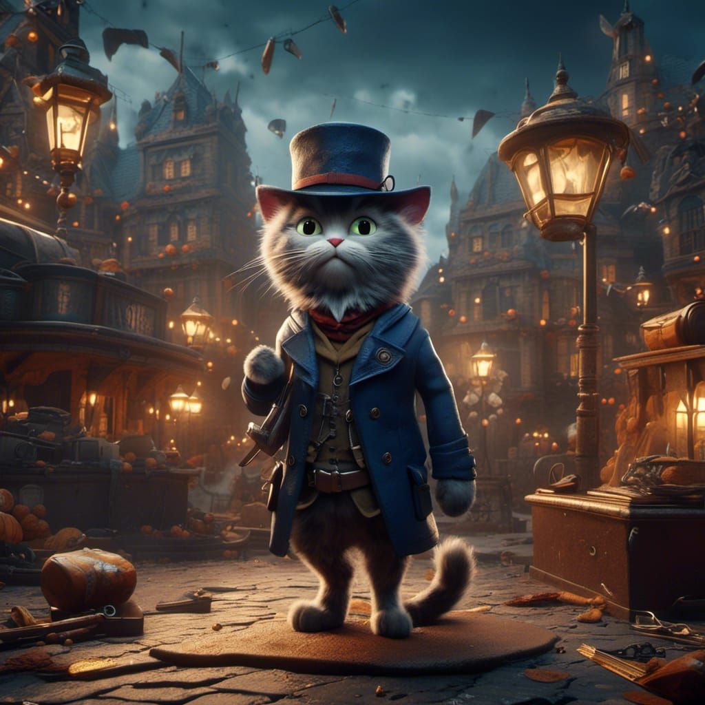 Cat Detective in Detailed Matte Painting Style