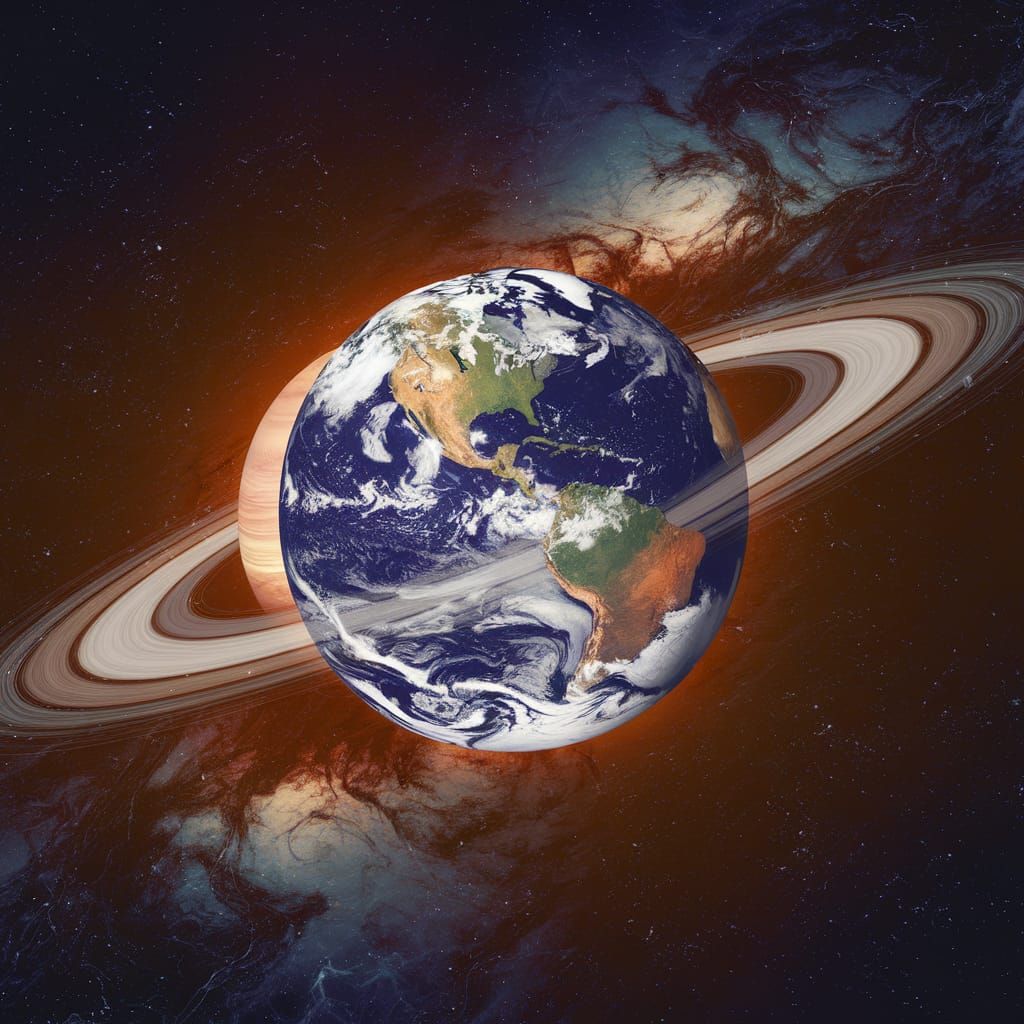 Psychedelic Earth Globe with Saturn Rings