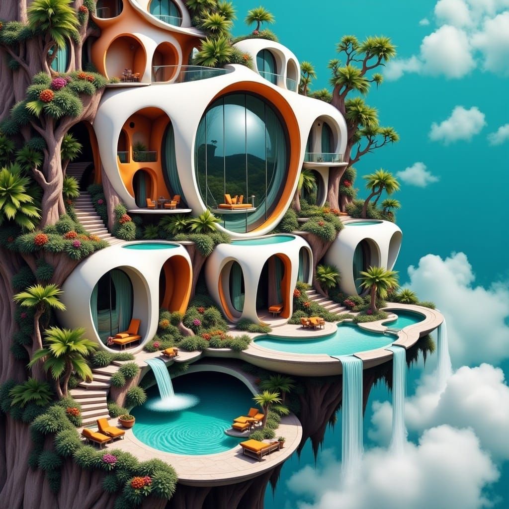 <lora:Whimsical 2:1.0> A stunning scene of an incredible impossible architecturally designed cliffside house on the edge...