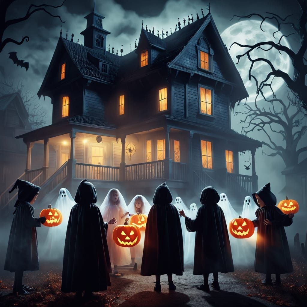Children Receive Ghostly Candies on Halloween Night
