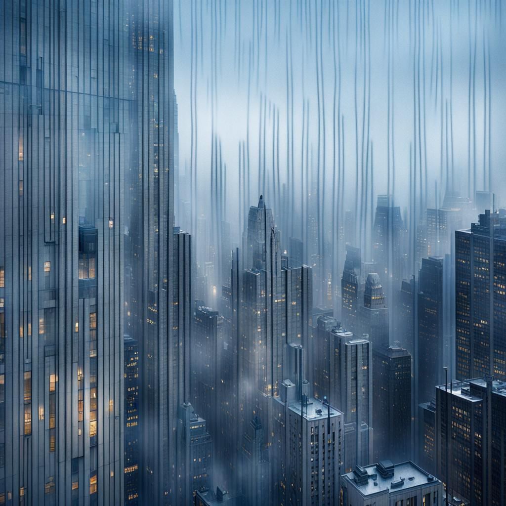 Misty Blue New York City: Hyperrealistic Window View