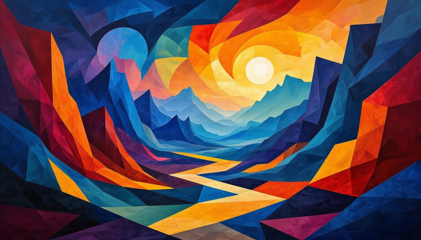 Abstract Surrealist Landscape in Cubist Style