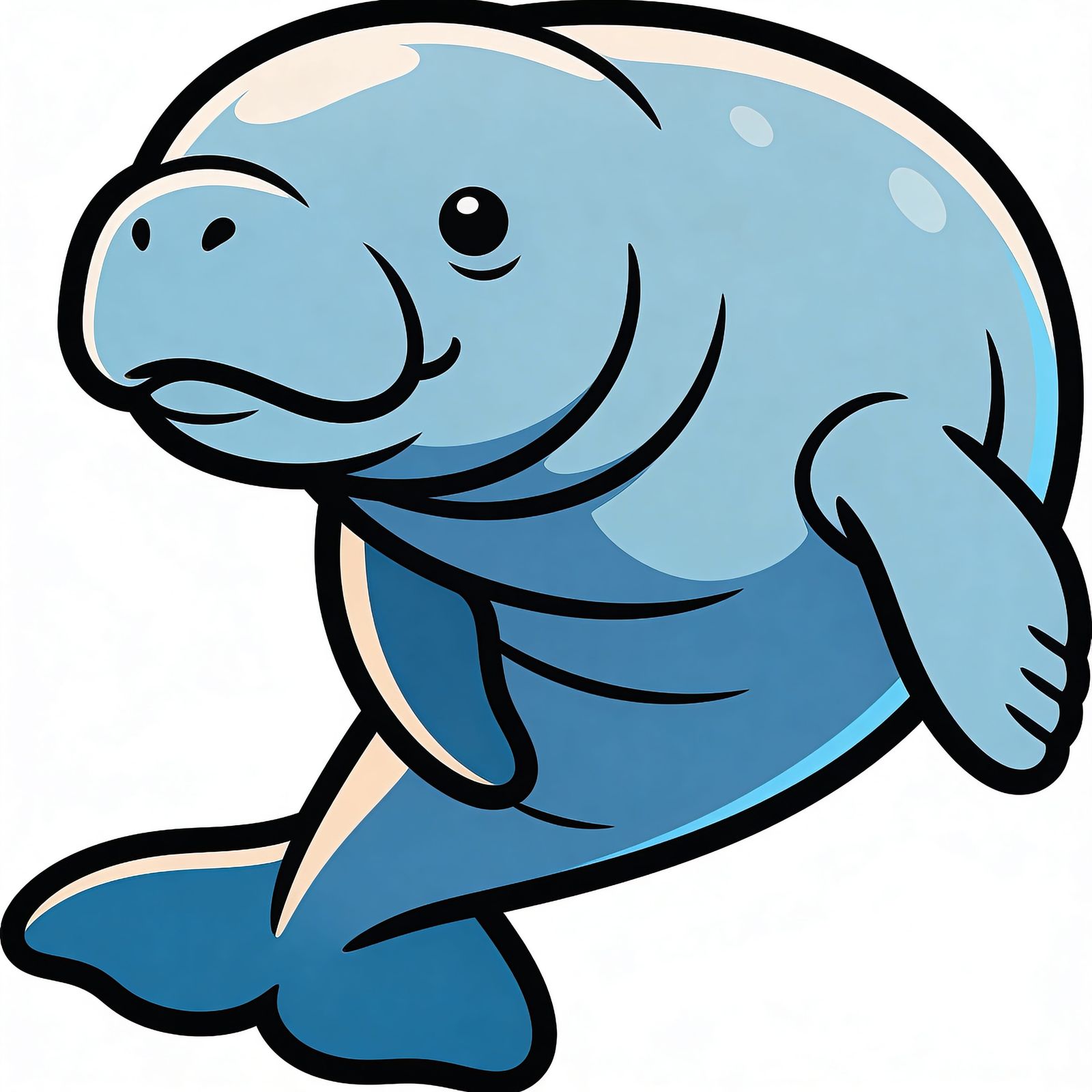 Flat Design Dugong Illustration in Bold Outline