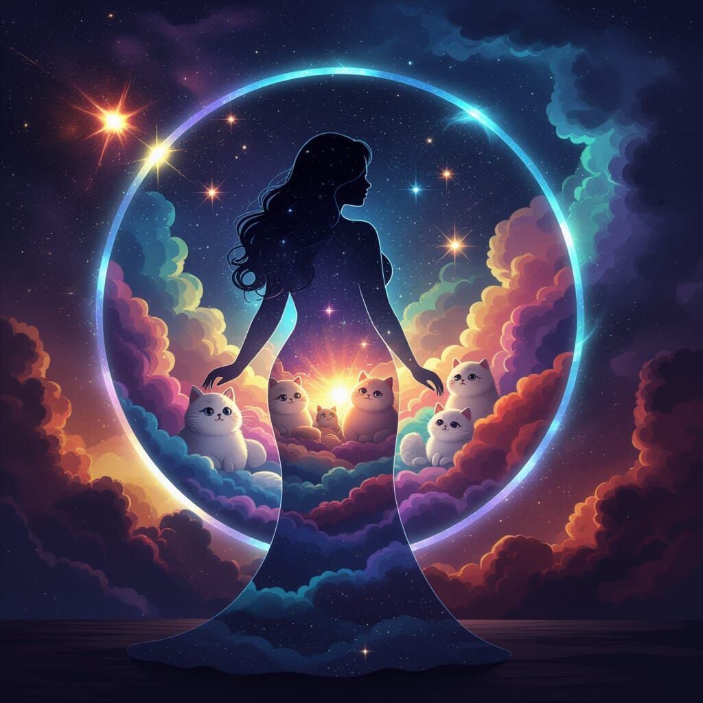 Curvy Woman Silhouette as Dream Window Digital Painting