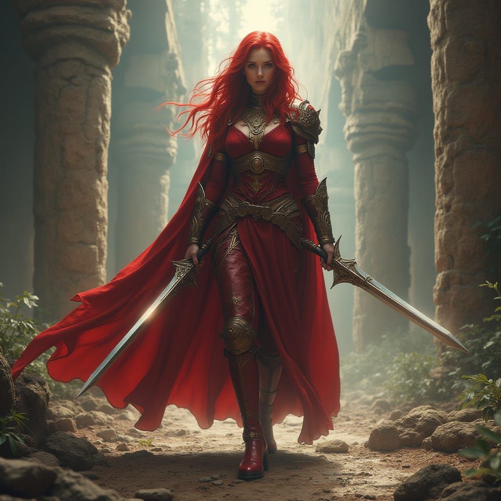 Red Sonja in Fantasy Realm of Ancient Ruins and Mysterious A...