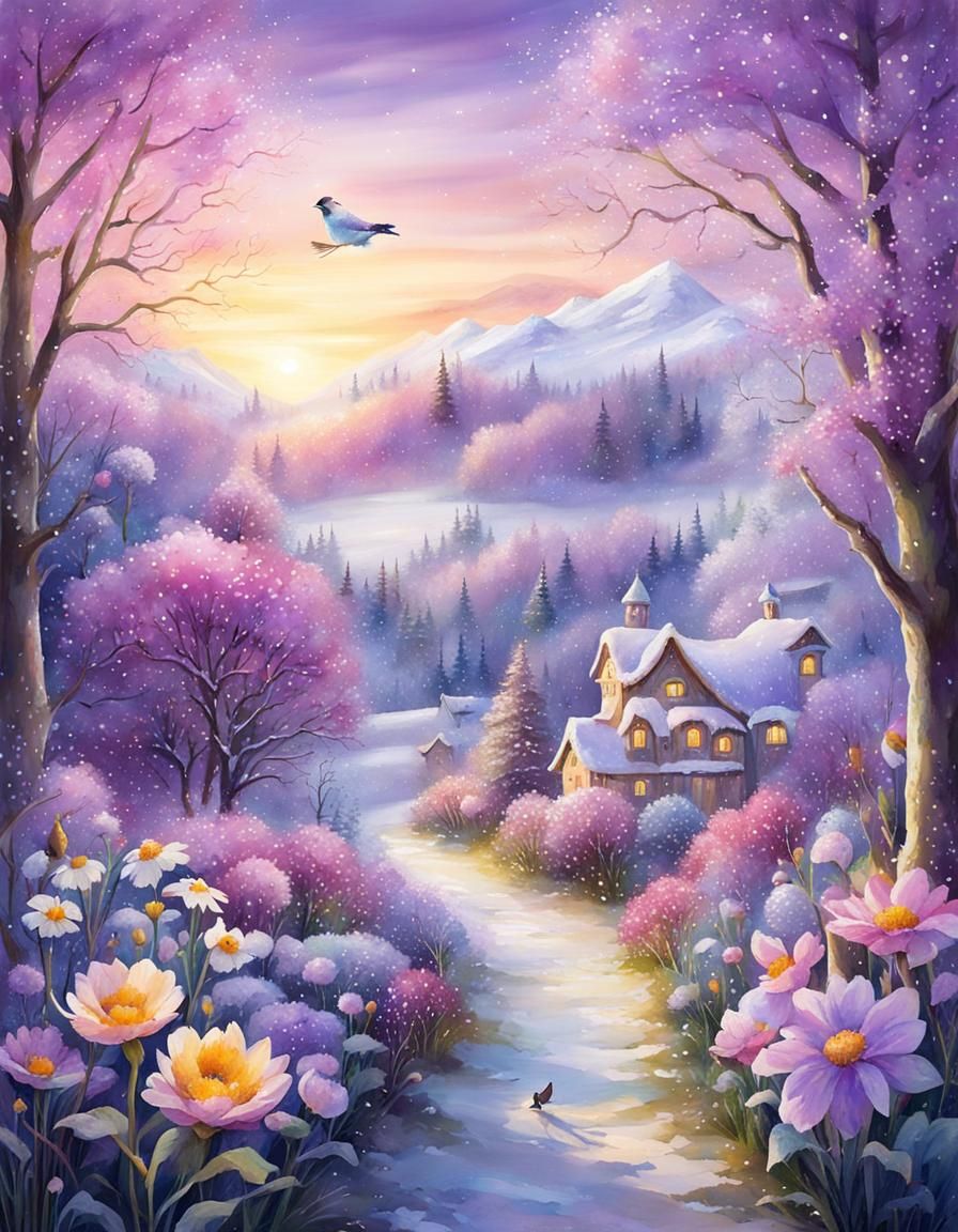 Fairytale Forest with Squirrels and Birds in Watercolor