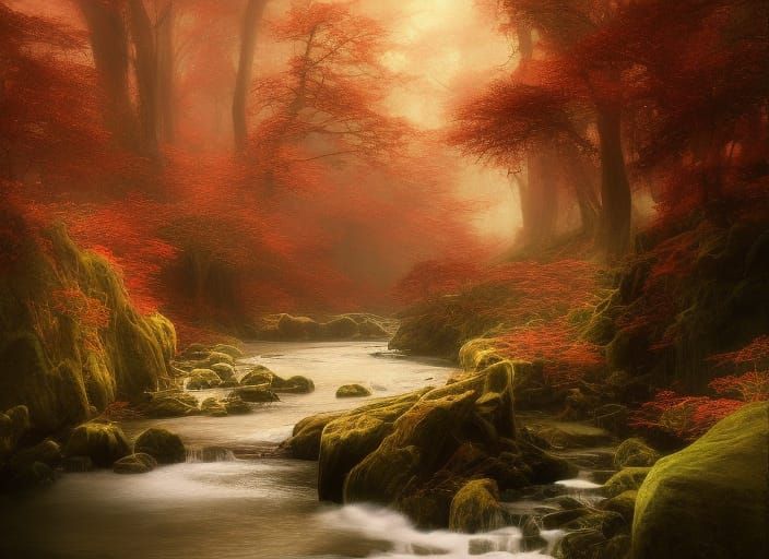 Blood Red Roses River: Dark Fantasy Art