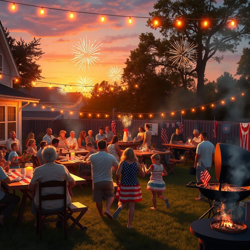 Festive 4th of July Backyard Celebration at Sunset