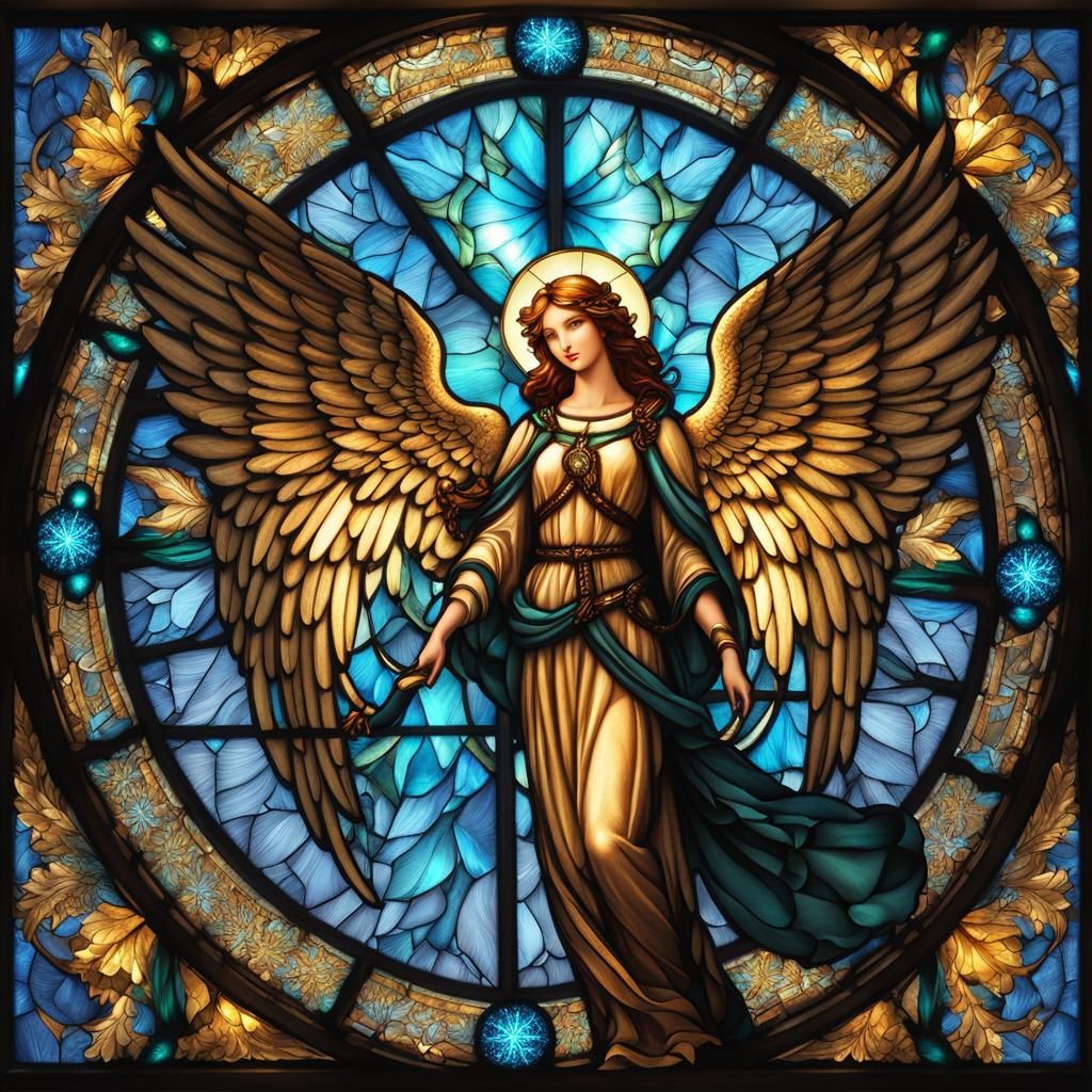 Stained Glass Christmas Angel with Bioluminescent Wings