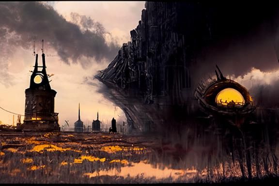 Sinister Tower with Fiery Eye, Dark Fantasy Art