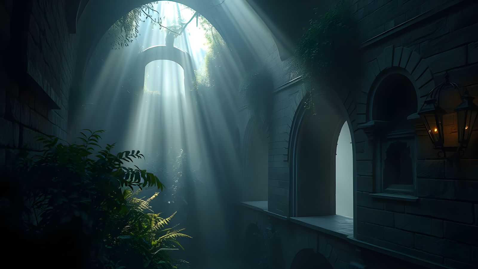 Compositions of light and shadow that create a sense of depth.