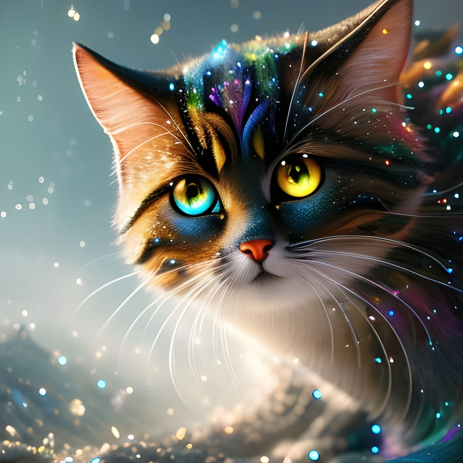 Hyperdetailed Portrait of a Cute Glitter Cat