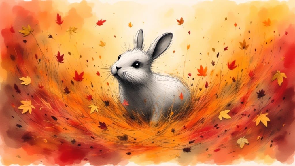 Cute Animals Playful Autumn Leaves in Vibrant Alcohol Ink