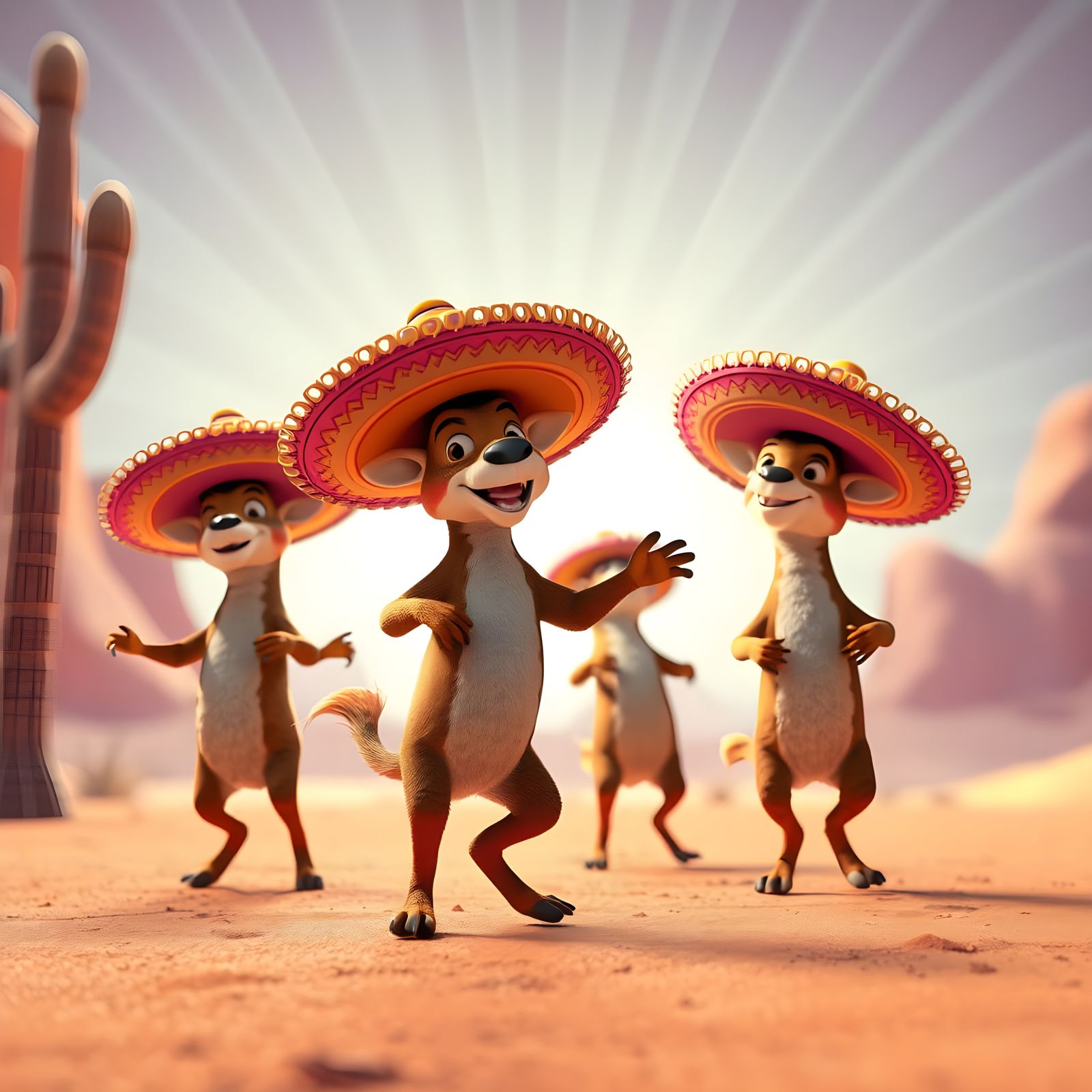 Animals Dancing in Sombreros: 3D Digital Art